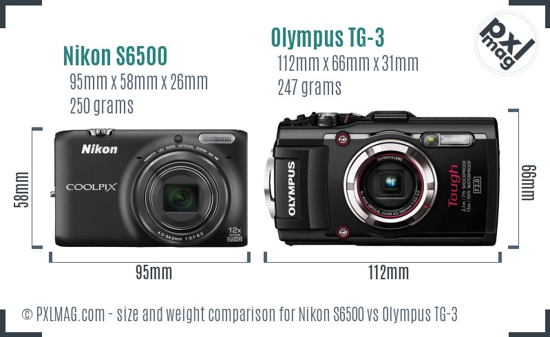 Nikon S6500 vs Olympus TG-3 size comparison