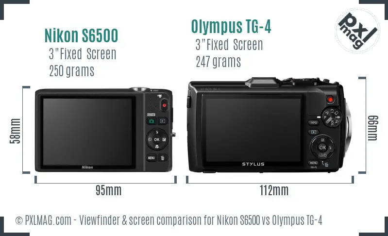 Nikon S6500 vs Olympus TG-4 Screen and Viewfinder comparison