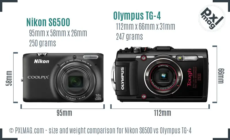 Nikon S6500 vs Olympus TG-4 size comparison