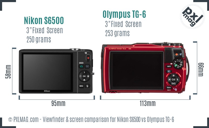 Nikon S6500 vs Olympus TG-6 Screen and Viewfinder comparison