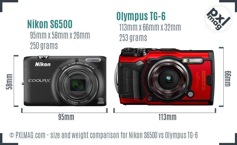 Nikon S6500 vs Olympus TG-6 size comparison