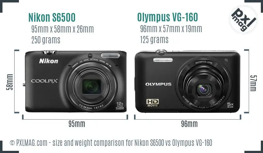 Nikon S6500 vs Olympus VG-160 size comparison