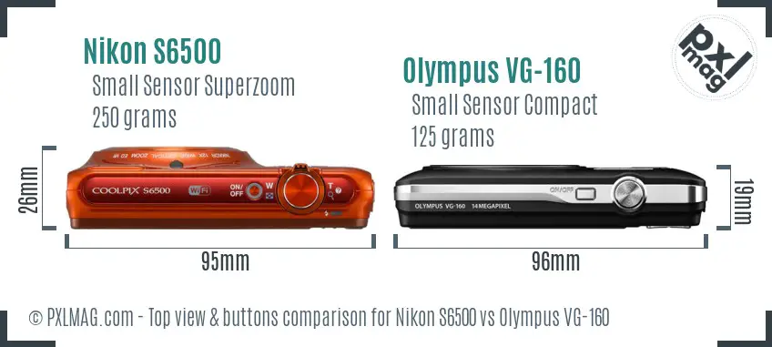 Nikon S6500 vs Olympus VG-160 top view buttons comparison