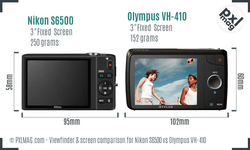 Nikon S6500 vs Olympus VH-410 Screen and Viewfinder comparison