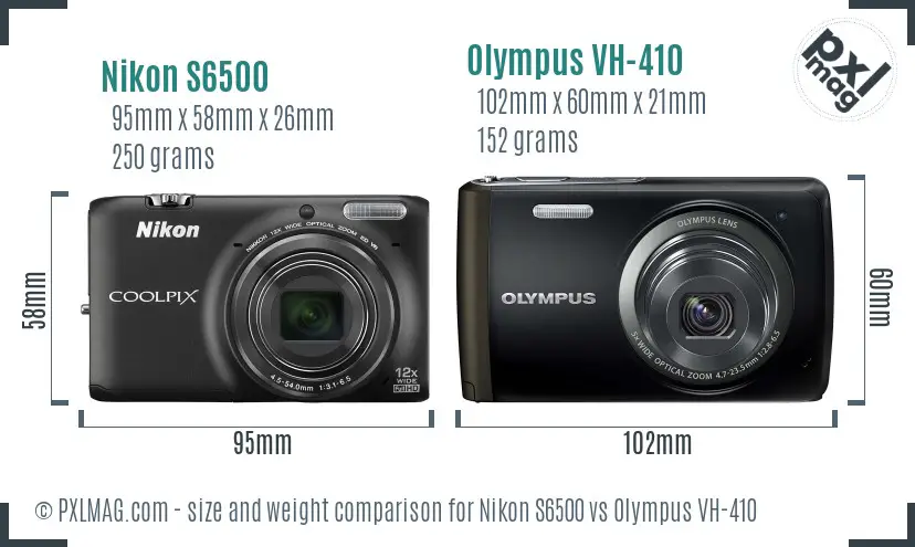 Nikon S6500 vs Olympus VH-410 size comparison