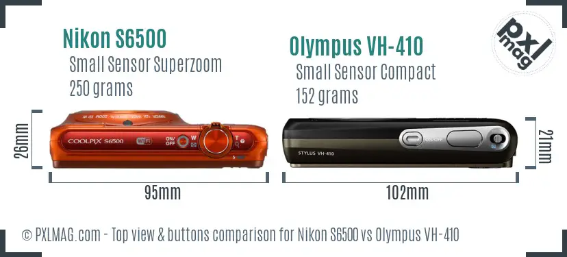 Nikon S6500 vs Olympus VH-410 top view buttons comparison