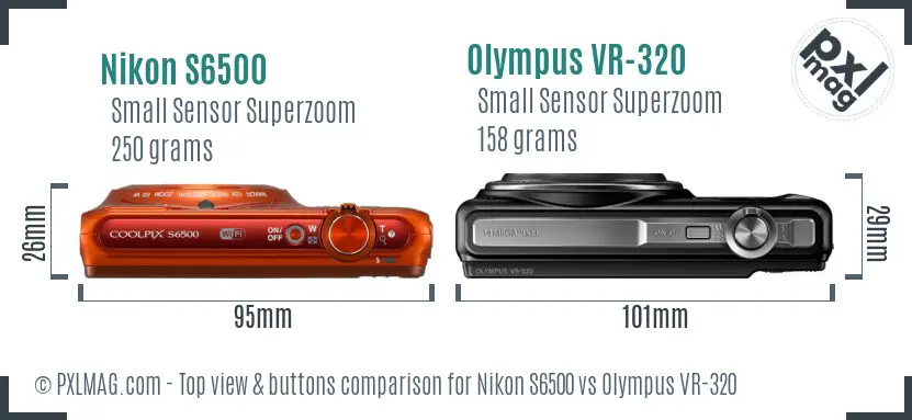 Nikon S6500 vs Olympus VR-320 top view buttons comparison Nikon S6500 vs Olympus VR-320 top view buttons comparison