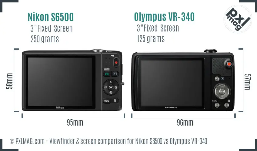 Nikon S6500 vs Olympus VR-340 Screen and Viewfinder comparison