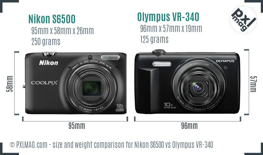 Nikon S6500 vs Olympus VR-340 size comparison