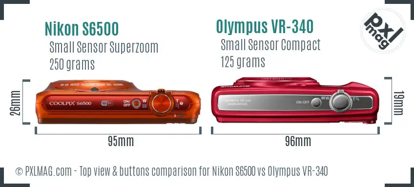 Nikon S6500 vs Olympus VR-340 top view buttons comparison