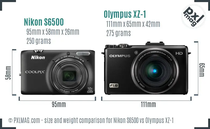 Nikon S6500 vs Olympus XZ-1 size comparison