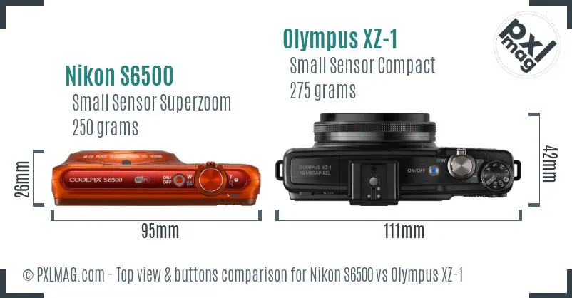 Nikon S6500 vs Olympus XZ-1 top view buttons comparison