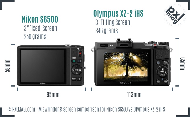 Nikon S6500 vs Olympus XZ-2 iHS Screen and Viewfinder comparison