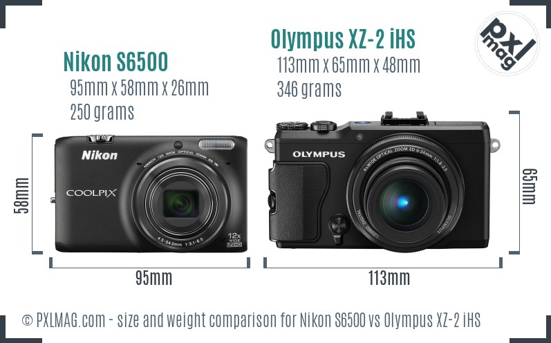 Nikon S6500 vs Olympus XZ-2 iHS size comparison