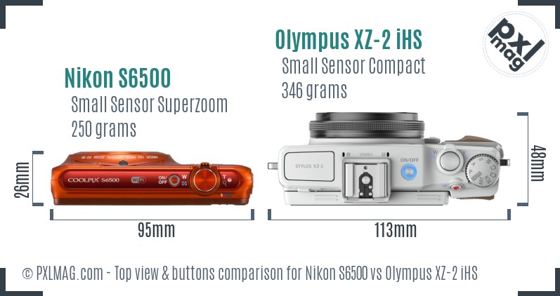 Nikon S6500 vs Olympus XZ-2 iHS top view buttons comparison