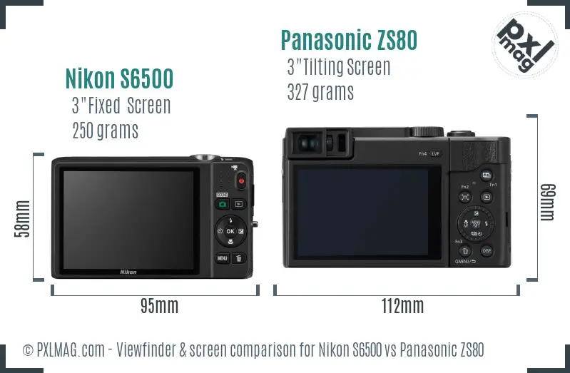 Nikon S6500 vs Panasonic ZS80 Screen and Viewfinder comparison