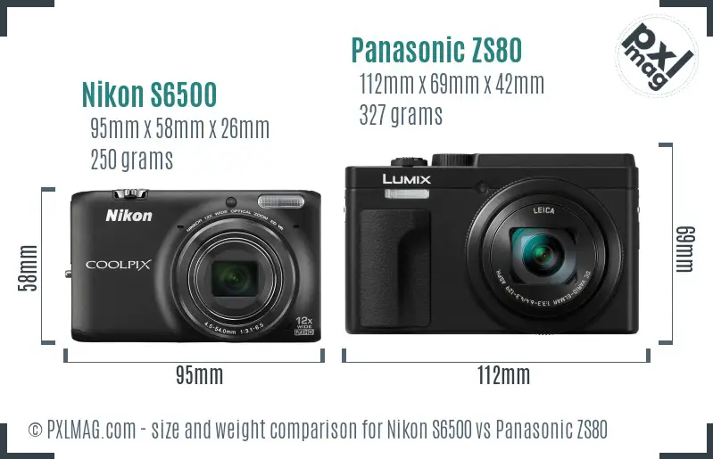 Nikon S6500 vs Panasonic ZS80 size comparison