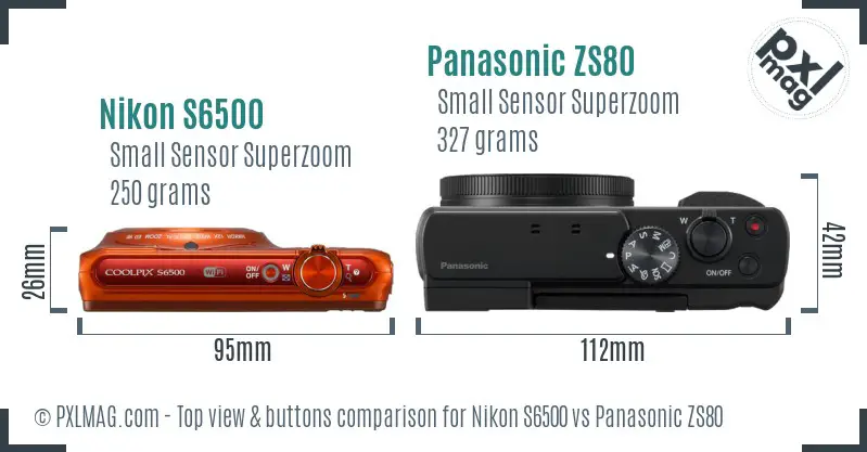 Nikon S6500 vs Panasonic ZS80 top view buttons comparison