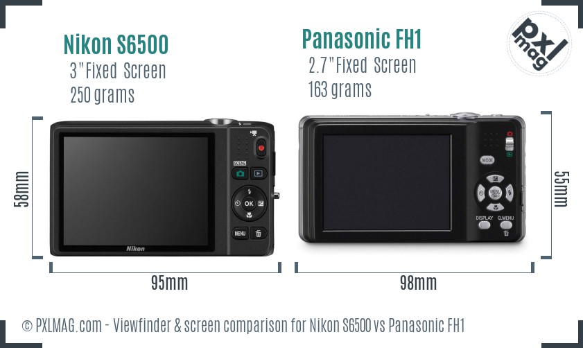 Nikon S6500 vs Panasonic FH1 Screen and Viewfinder comparison
