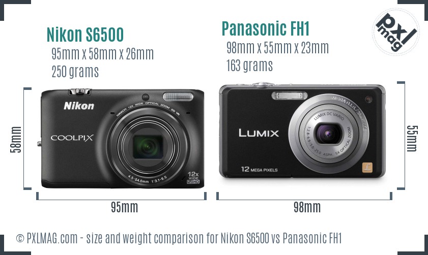 Nikon S6500 vs Panasonic FH1 size comparison