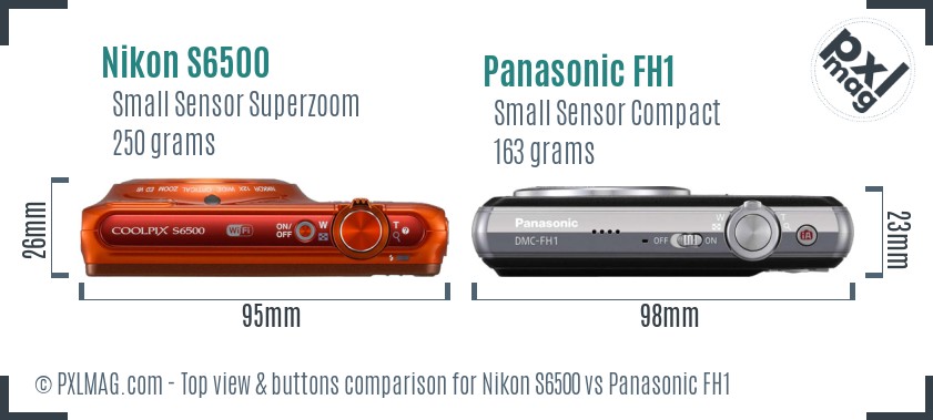 Nikon S6500 vs Panasonic FH1 top view buttons comparison