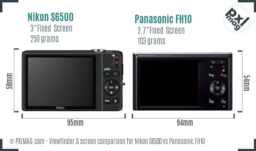 Nikon S6500 vs Panasonic FH10 Screen and Viewfinder comparison