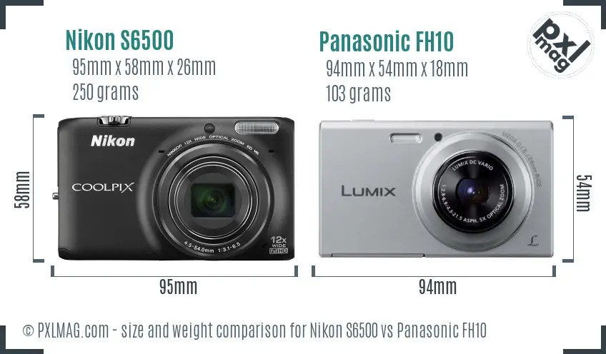 Nikon S6500 vs Panasonic FH10 size comparison