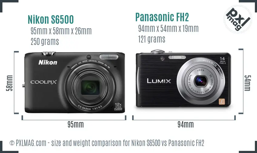 Nikon S6500 vs Panasonic FH2 size comparison