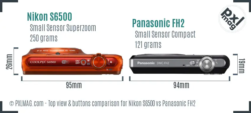 Nikon S6500 vs Panasonic FH2 top view buttons comparison