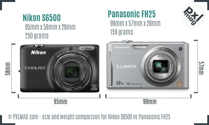 Nikon S6500 vs Panasonic FH25 size comparison