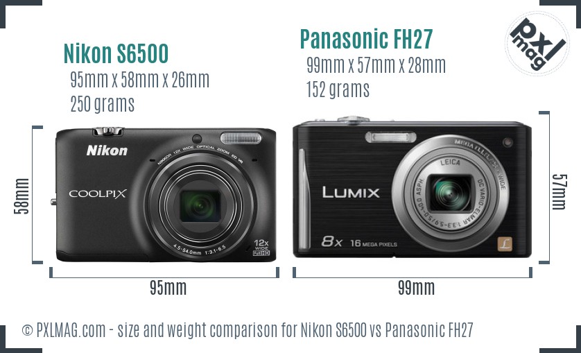Nikon S6500 vs Panasonic FH27 size comparison