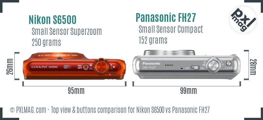 Nikon S6500 vs Panasonic FH27 top view buttons comparison