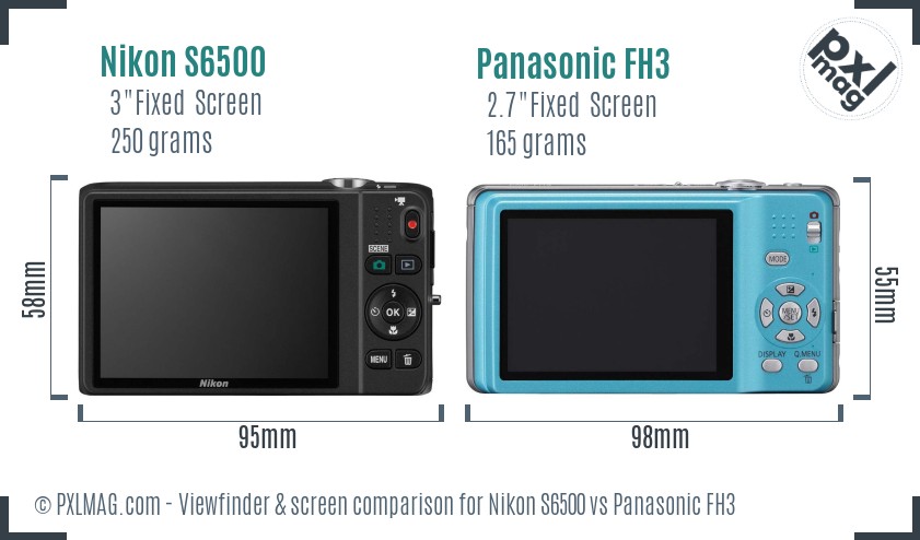 Nikon S6500 vs Panasonic FH3 Screen and Viewfinder comparison