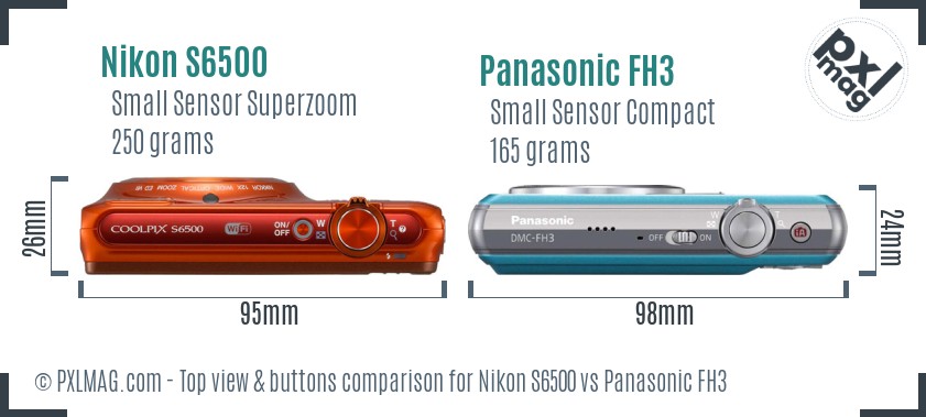 Nikon S6500 vs Panasonic FH3 top view buttons comparison