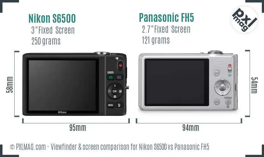 Nikon S6500 vs Panasonic FH5 Screen and Viewfinder comparison