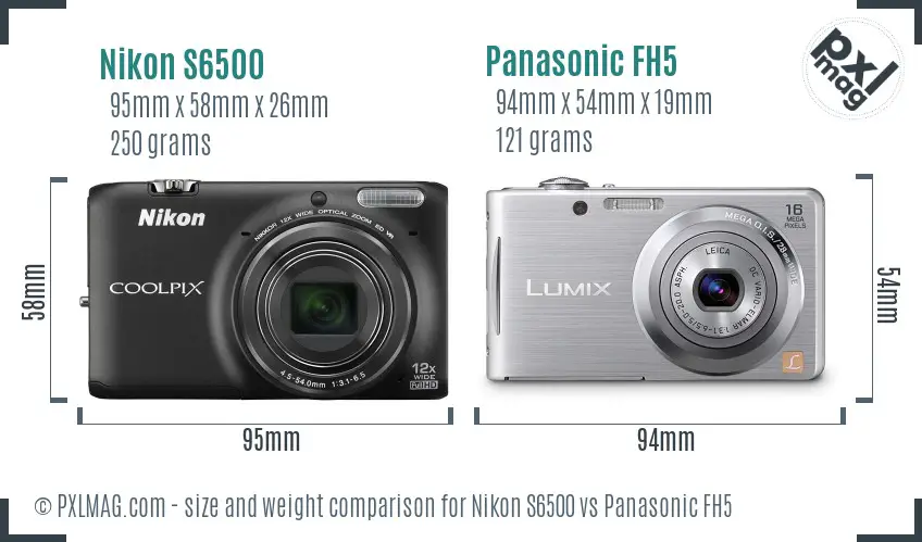 Nikon S6500 vs Panasonic FH5 size comparison