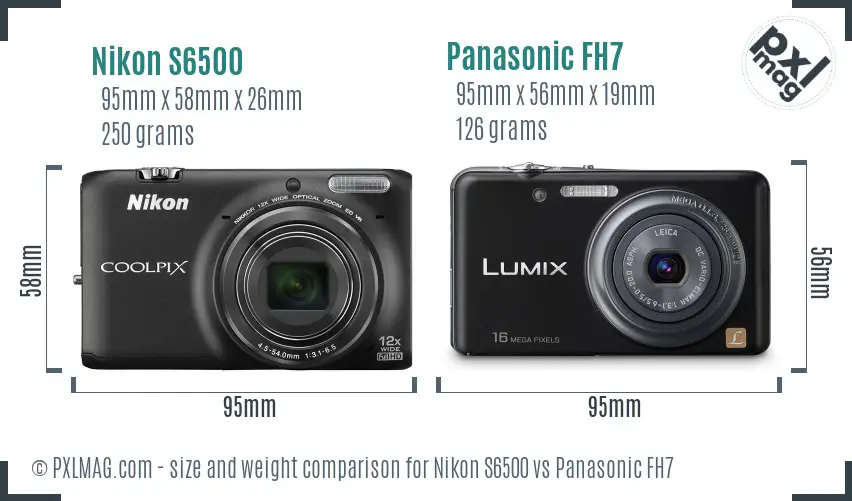 Nikon S6500 vs Panasonic FH7 size comparison