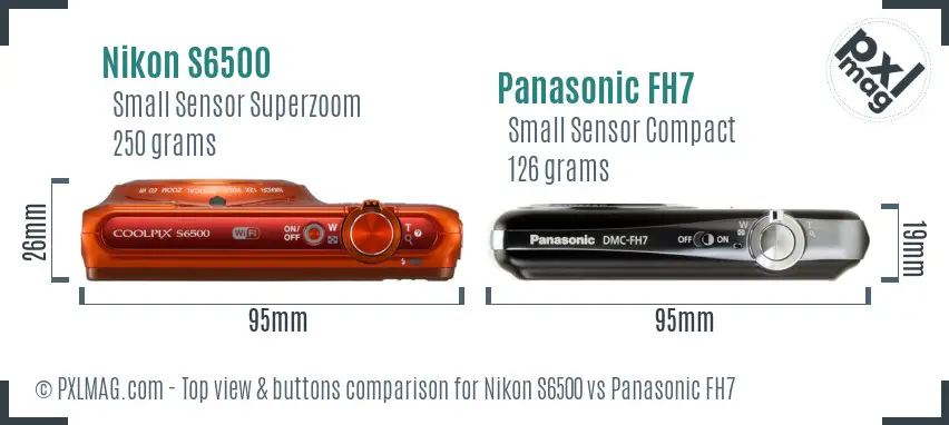 Nikon S6500 vs Panasonic FH7 top view buttons comparison