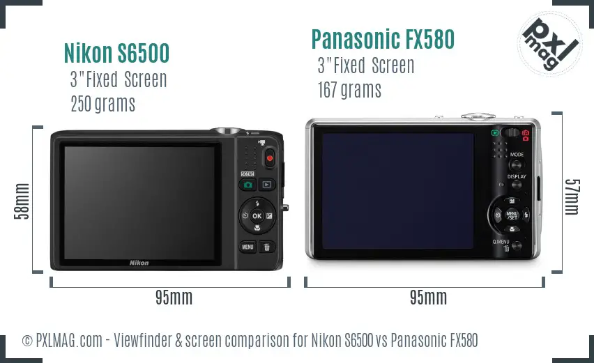 Nikon S6500 vs Panasonic FX580 Screen and Viewfinder comparison