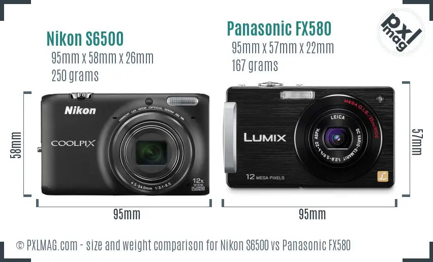 Nikon S6500 vs Panasonic FX580 size comparison