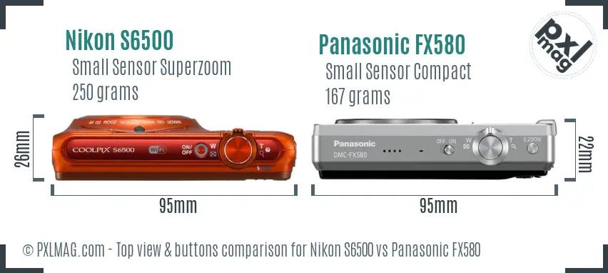 Nikon S6500 vs Panasonic FX580 top view buttons comparison