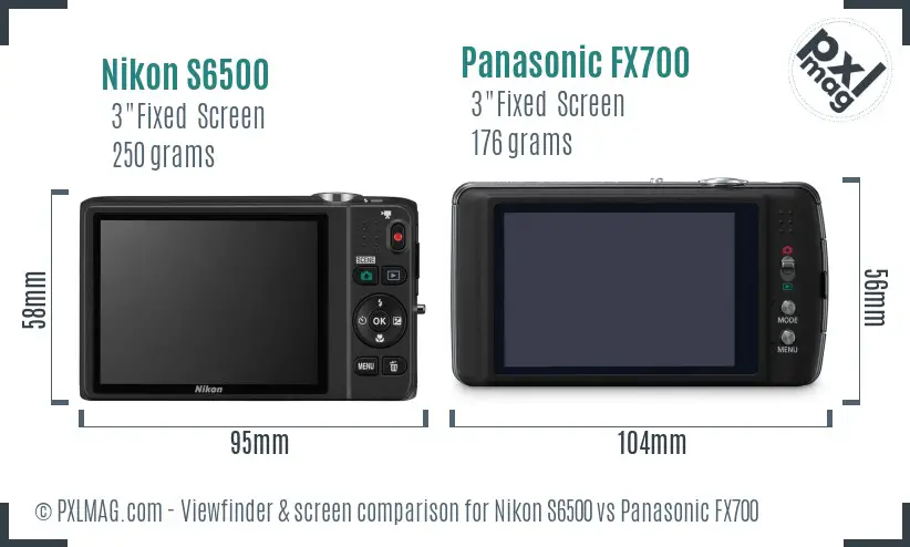 Nikon S6500 vs Panasonic FX700 Screen and Viewfinder comparison