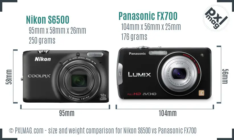 Nikon S6500 vs Panasonic FX700 size comparison