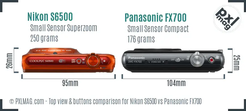 Nikon S6500 vs Panasonic FX700 top view buttons comparison