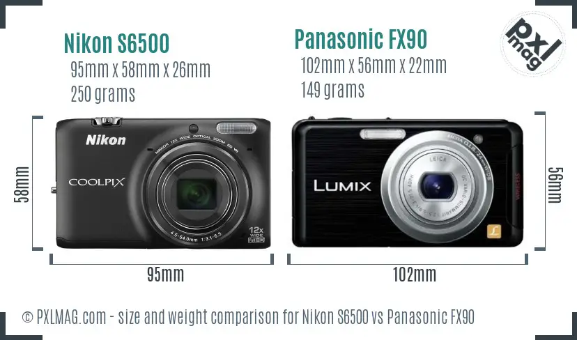 Nikon S6500 vs Panasonic FX90 size comparison Nikon S6500 vs Panasonic FX90 size comparison