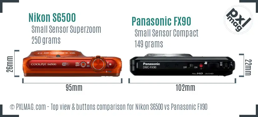 Nikon S6500 vs Panasonic FX90 top view buttons comparison Nikon S6500 vs Panasonic FX90 top view buttons comparison