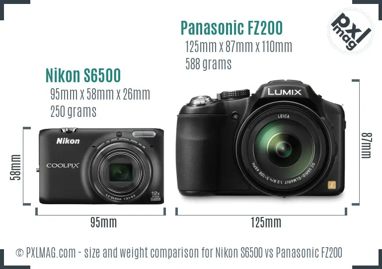Nikon S6500 vs Panasonic FZ200 size comparison