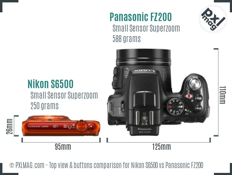Nikon S6500 vs Panasonic FZ200 top view buttons comparison