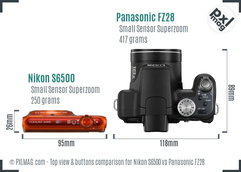 Nikon S6500 vs Panasonic FZ28 top view buttons comparison