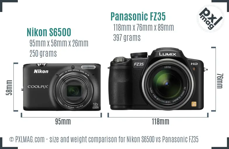 Nikon S6500 vs Panasonic FZ35 size comparison